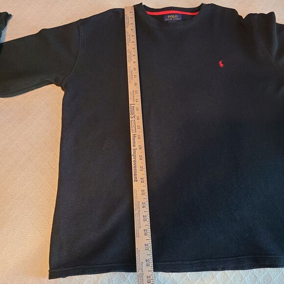 Polo Ralph Lauren Mens XL Waffle Thermal Black Pullover Shirt Red Pony Preppy - Picture 9 of 10
